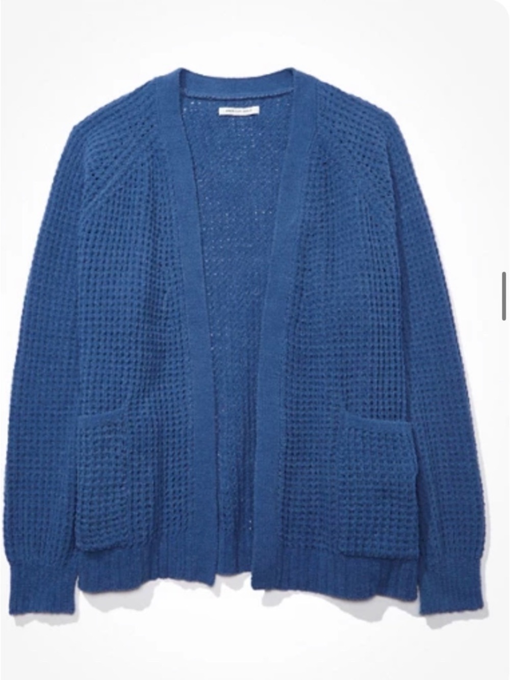 American Eagle Outfitters Blue Waffle-Knit Open Cardigan